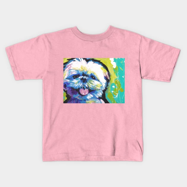 Shih Tzu Bright colorful pop dog art Kids T-Shirt by bentnotbroken11